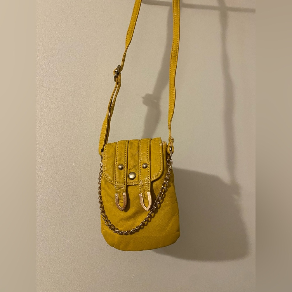 Yellow Mini Crossbody Bag with Chain Detail